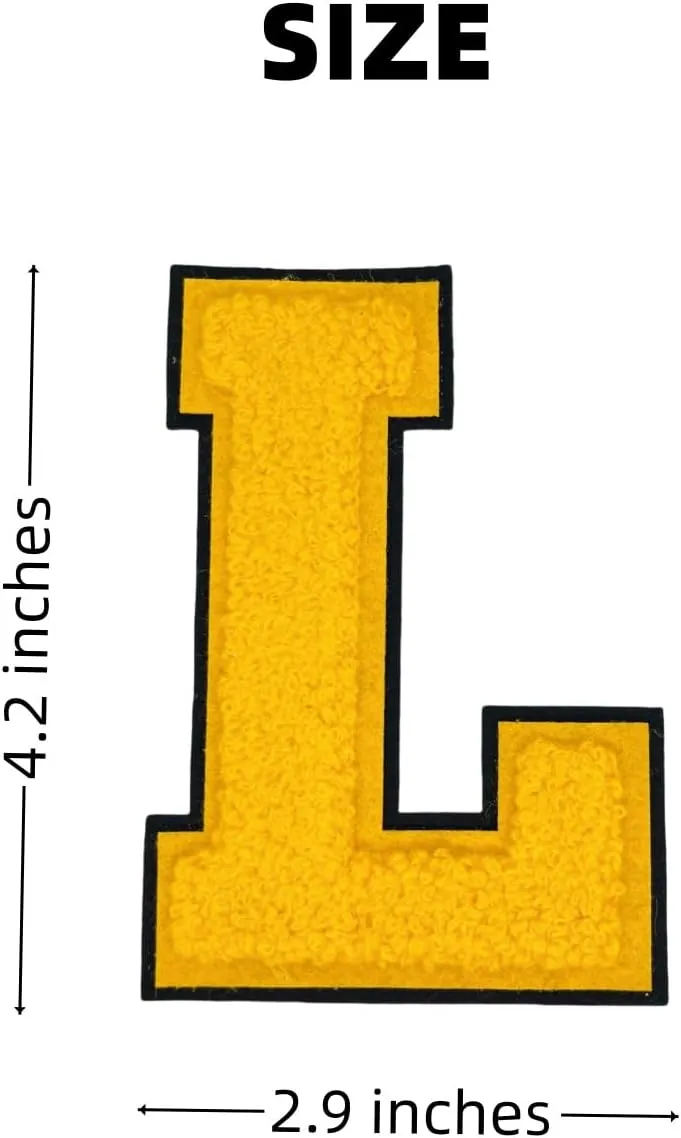 1 PCS 4.2" Yellow Chenille Letter Patches, Iron on Patches for Hats Clothes Bags Backpacks Jeans, Initial Patches Large Varsity Letter. (Letter L)