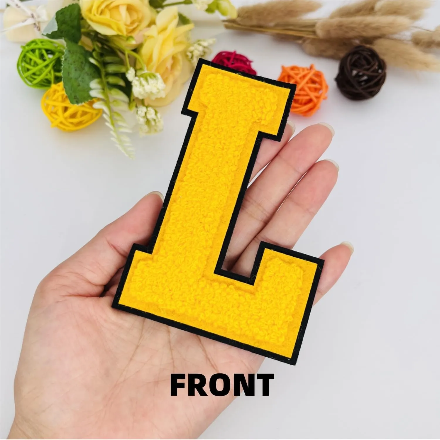 1 PCS 4.2" Yellow Chenille Letter Patches, Iron on Patches for Hats Clothes Bags Backpacks Jeans, Initial Patches Large Varsity Letter. (Letter L)