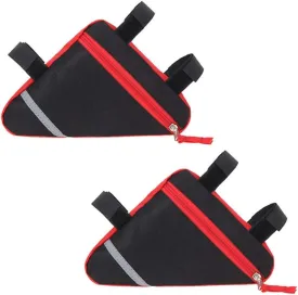 2 Pieces Bike Triangle Bags, Waterproof Bicycle Front Tube Frame Bag, Double-Sided Reflective Decoration Makes Night Riding Safer (Red)