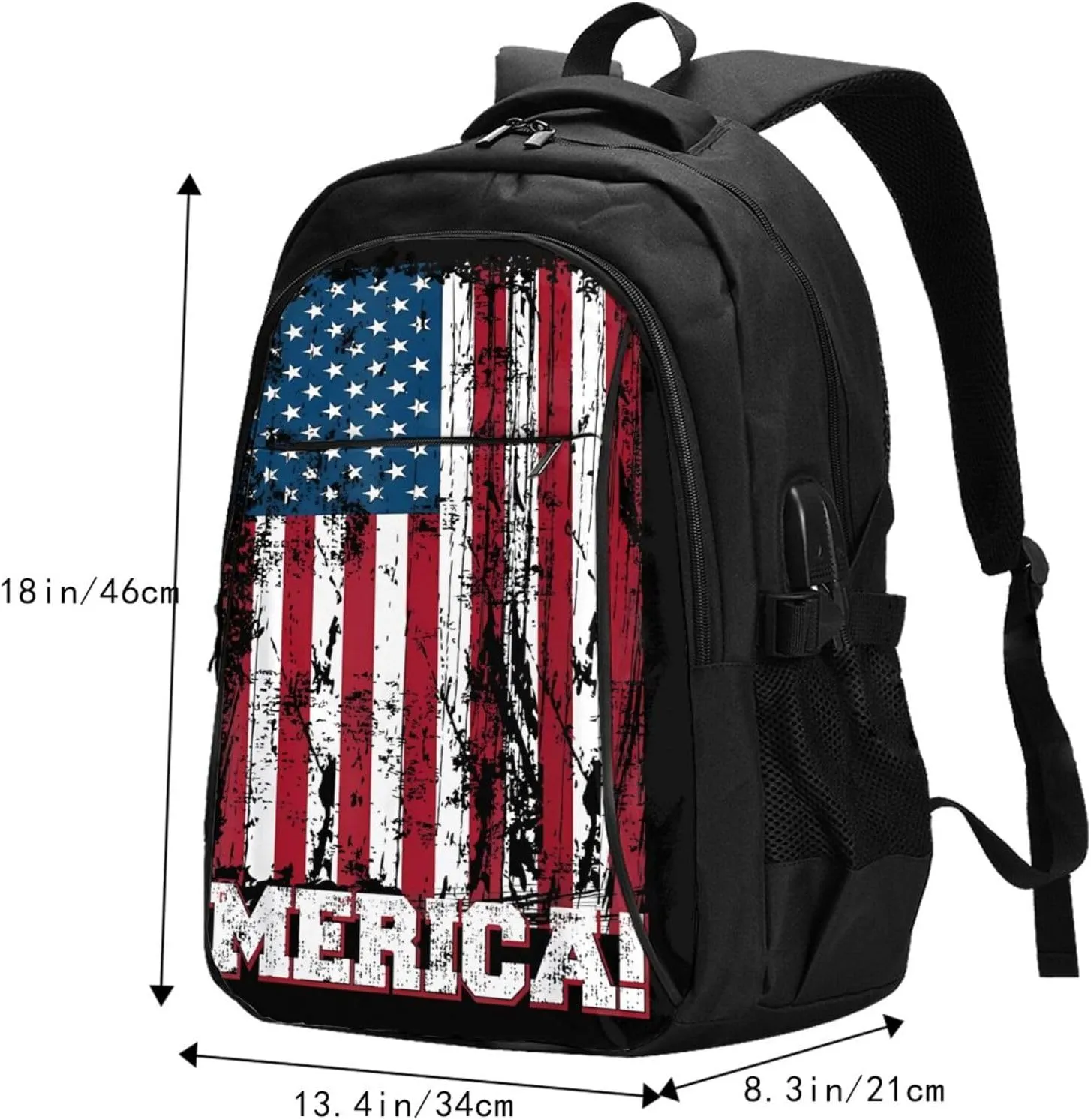 American Flag Patriotic Travel Backpack Laptop Backpacks Business Rucksack Outdoor Daypack Large Sport Bag with Luggage Strap USB Charging Port for Hiking Working