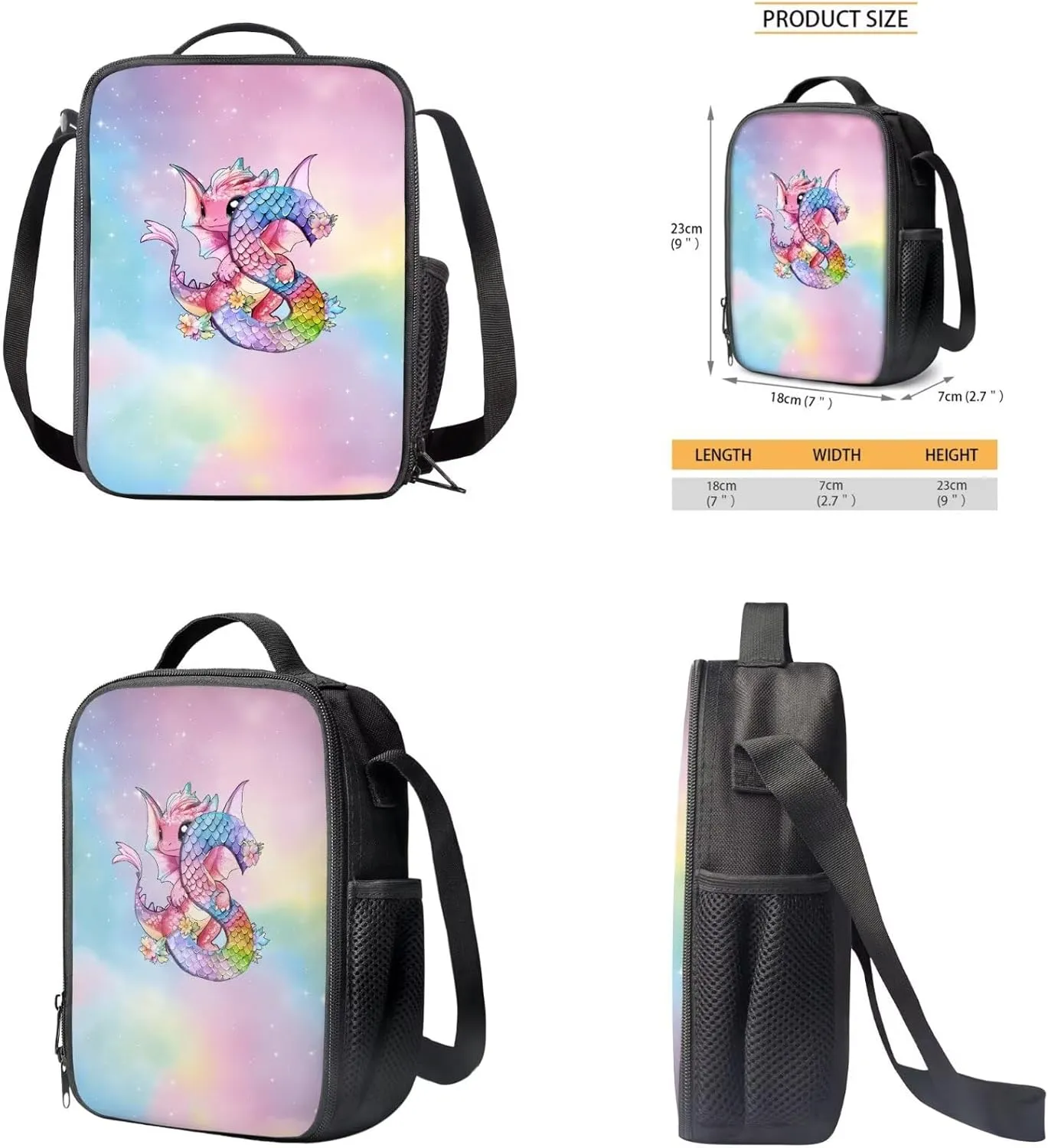 Axis Dragon and Capital S Print Schoolbag for Girls Backpack and Lunch Box Pencil Case Lightweight Bookbags 8-12 Kids Backpack Sets 3 Pcs Elementary School Bag