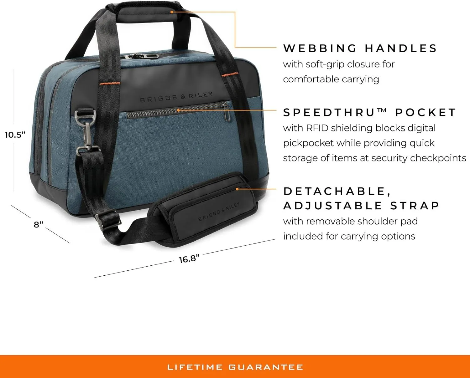 Briggs & Riley Underseat Cabin Bag - Carry On Luggage for Travel, Softside Bag for Men & Women, Self-Repairing Zippers, PVC-Coated Base, Fits up to 15" Laptop - ZDX Collection, Ocean