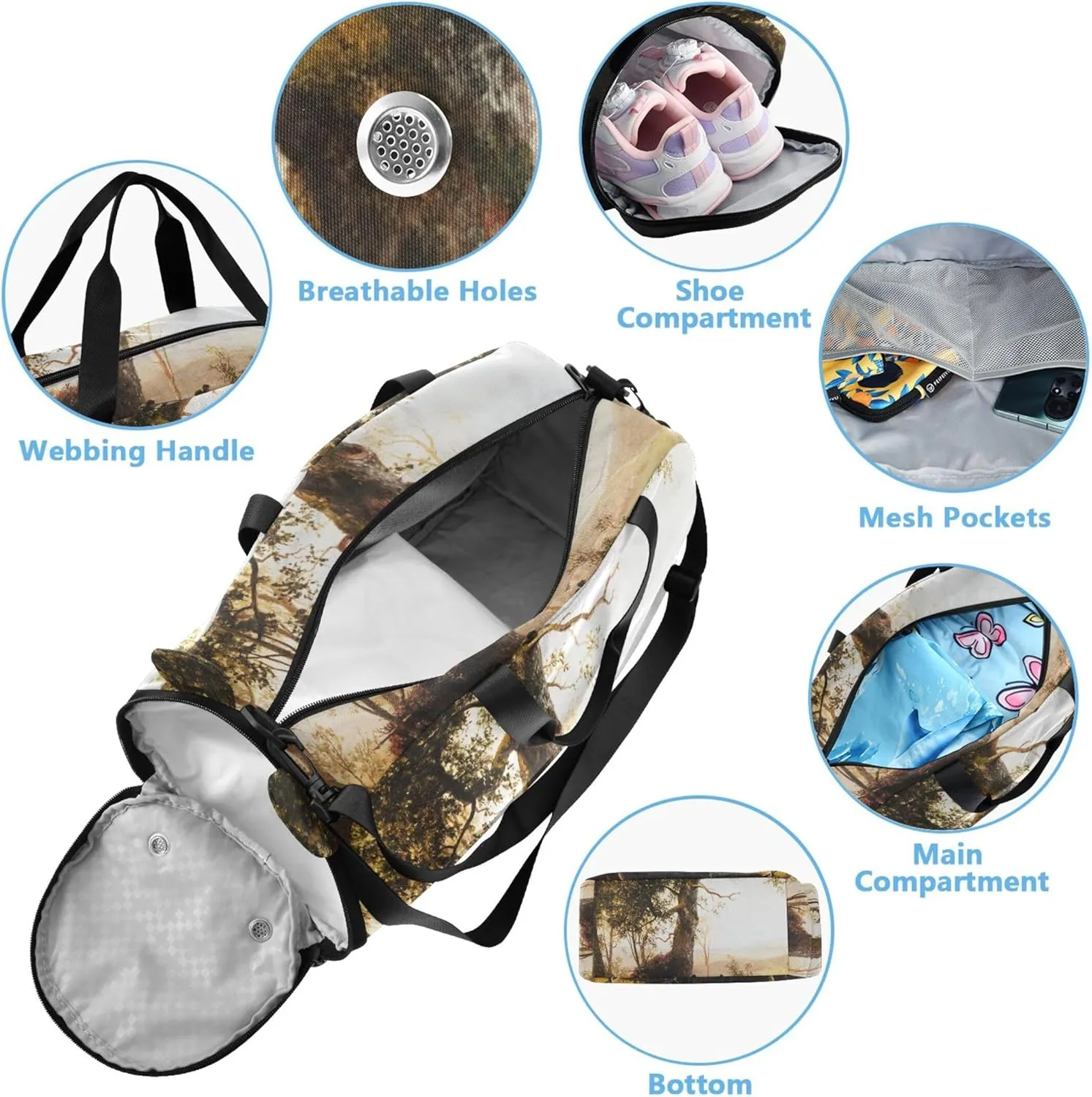 Carry on Duffel Bag Boys Overnight Bags Toddler Girls Duffle Bags for Travel Sports Duffle Bag Albert Bierstadt Guerrilla Painting