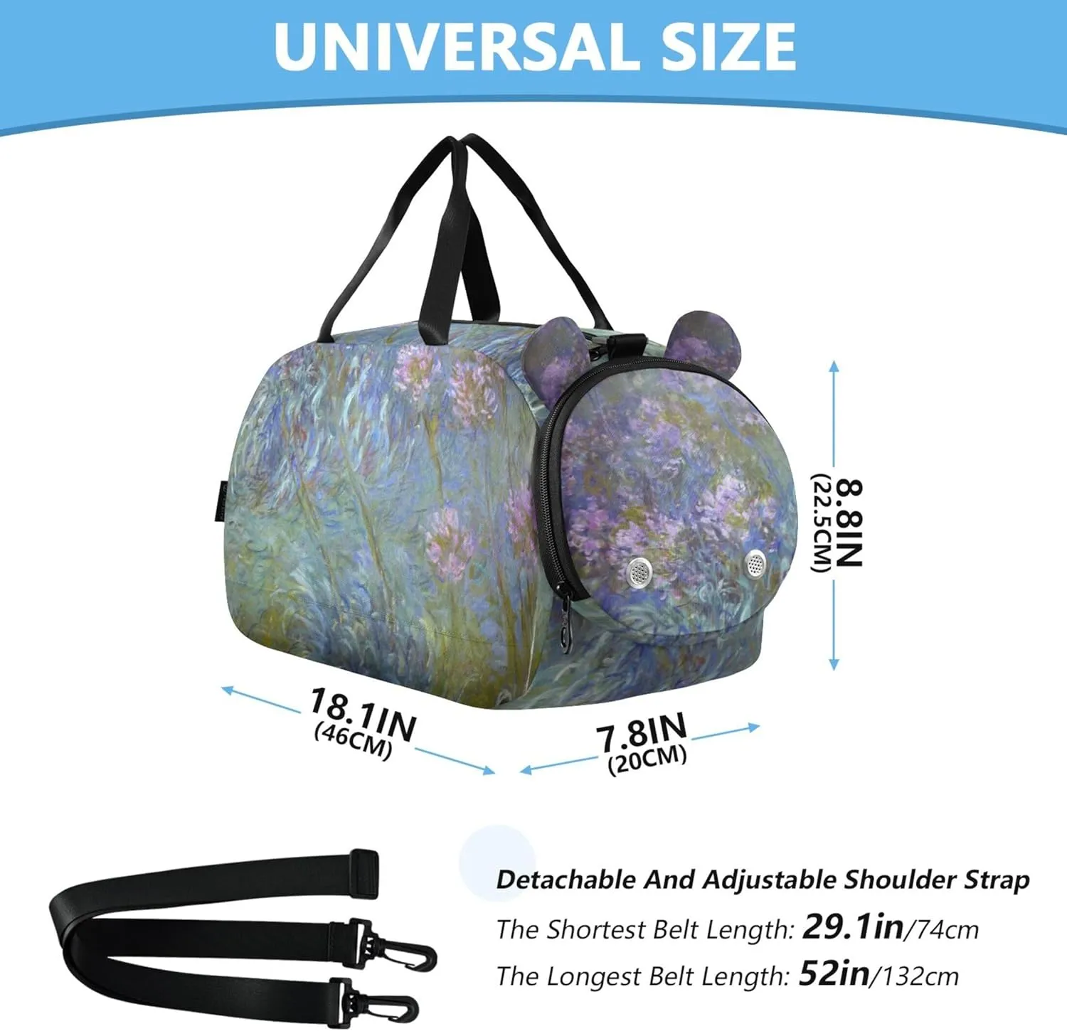Claude Monet Agapanthus Anagoria Duffle Bags for Traveling Tote Overnight Bags Toddler Boys Carry on Duffel Sports Dance Bag