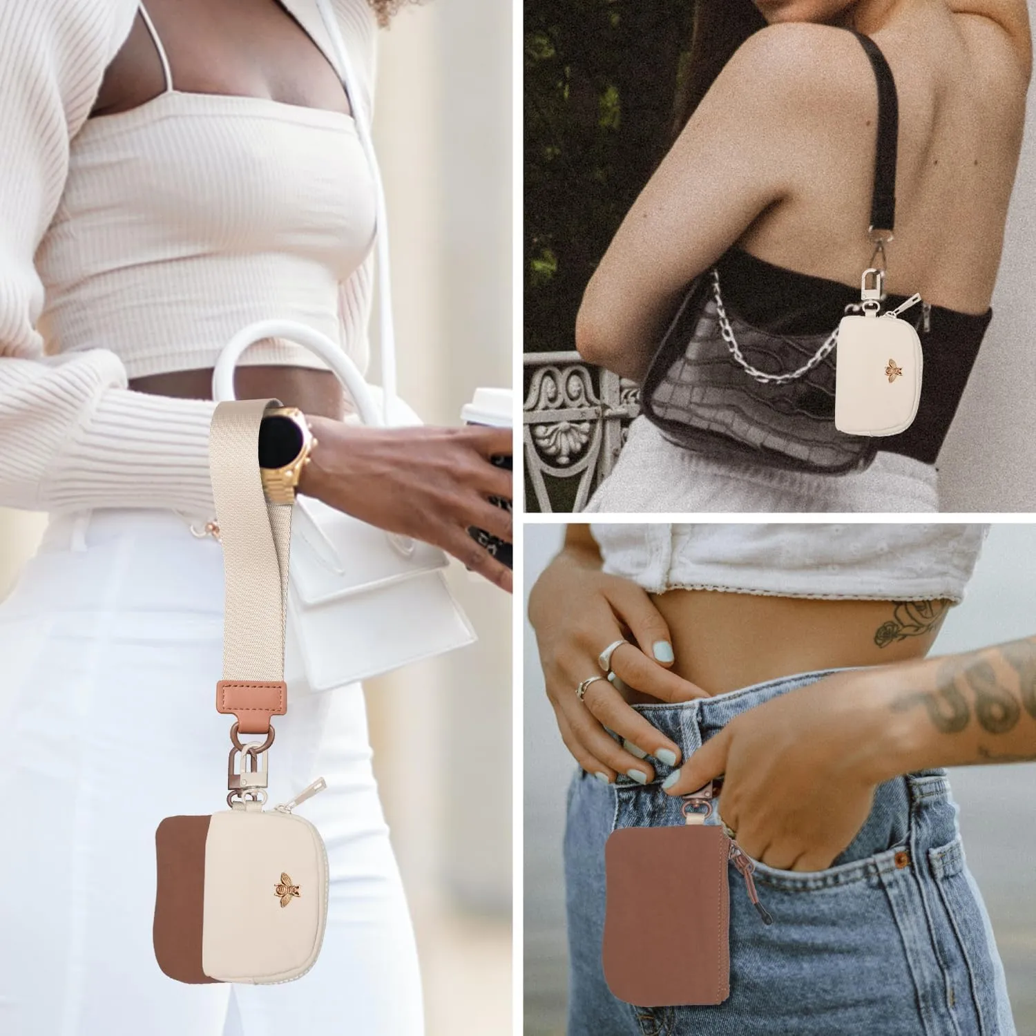 COOLANS Mini Wristlet Wallets Dual Pouch,Around Wristlet Handbag Wallet for Women Zip Cards Holder,Wristlet Bracelet Purse