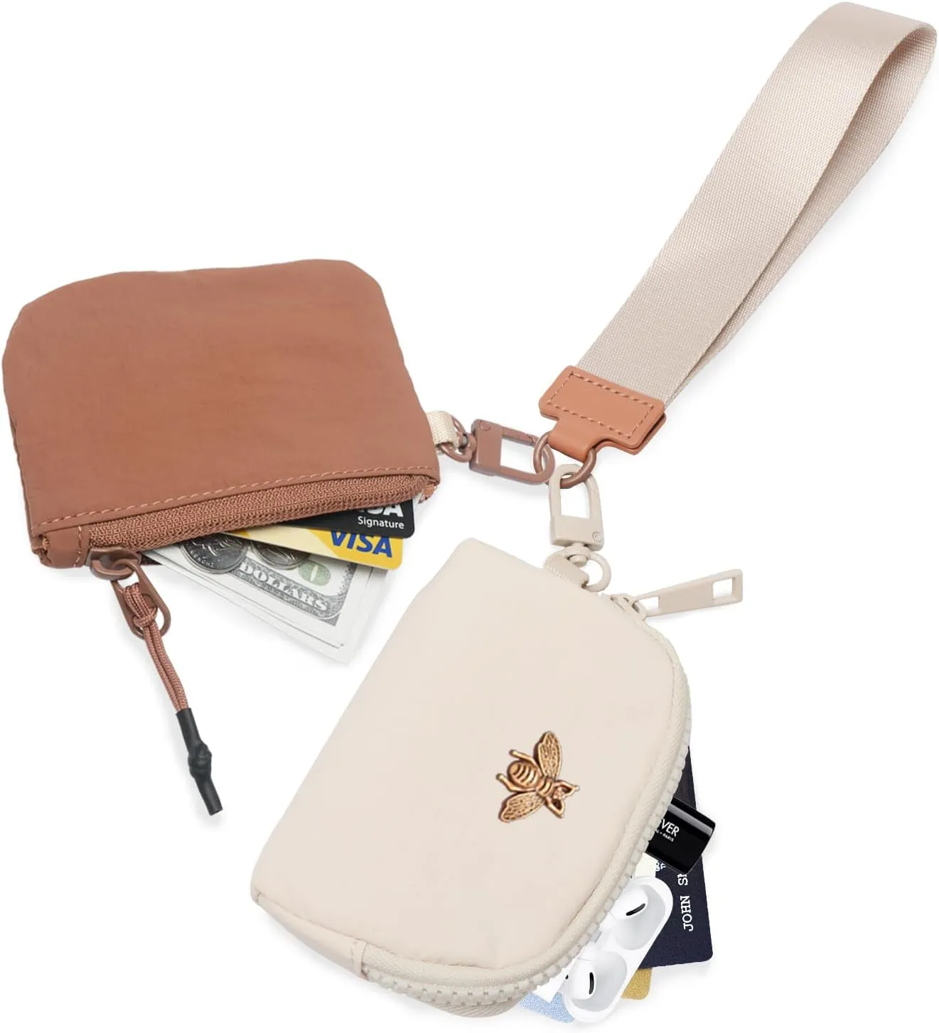 COOLANS Mini Wristlet Wallets Dual Pouch,Around Wristlet Handbag Wallet for Women Zip Cards Holder,Wristlet Bracelet Purse