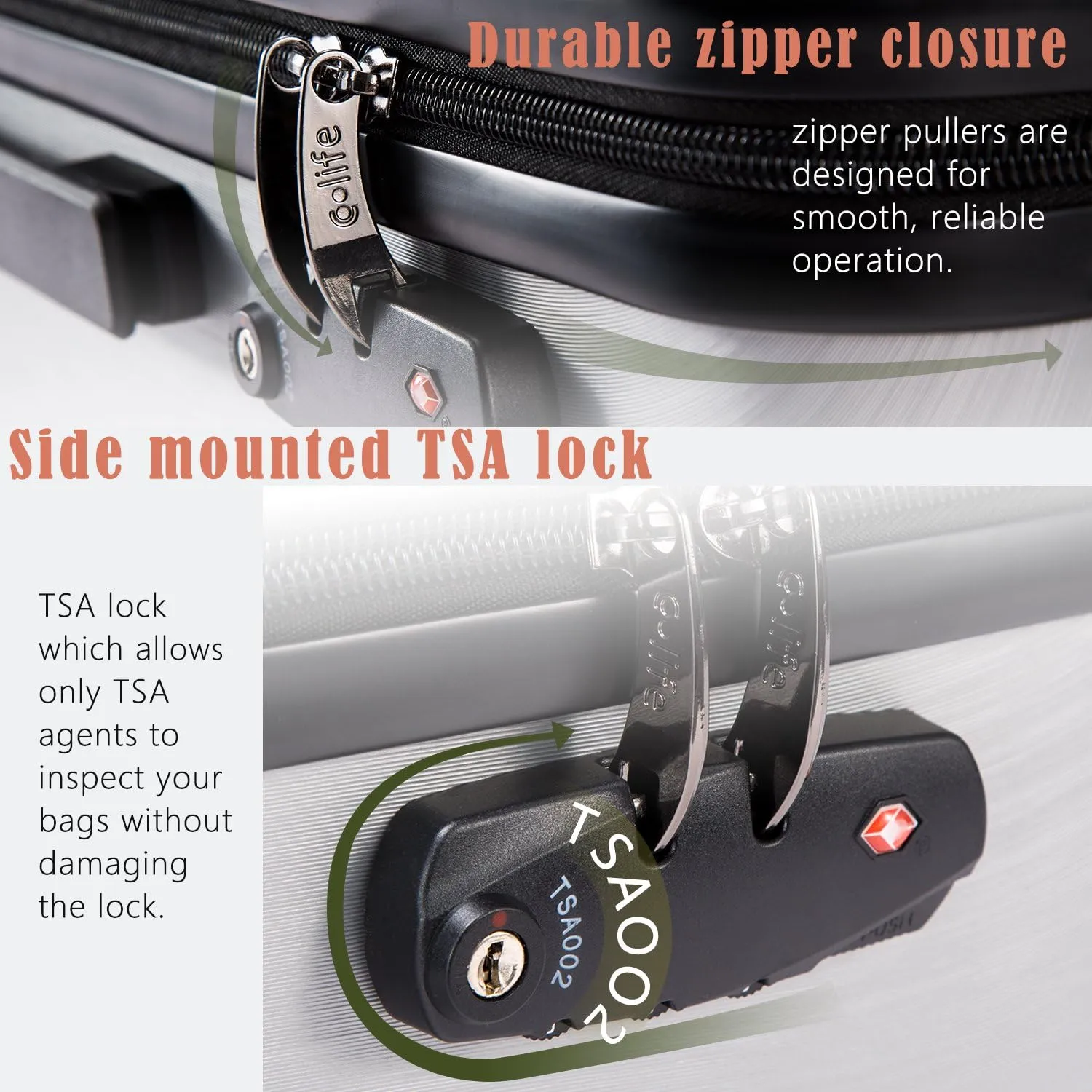Coolife Luggage Suitcase PC ABS with TSA Lock Spinner Carry on Hardshell Lightweight 20in 24in 28in (grey, S(20in))