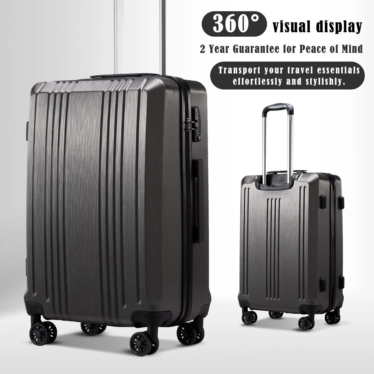 Coolife Luggage Suitcase PC ABS with TSA Lock Spinner Carry on Hardshell Lightweight 20in 24in 28in (grey, S(20in))