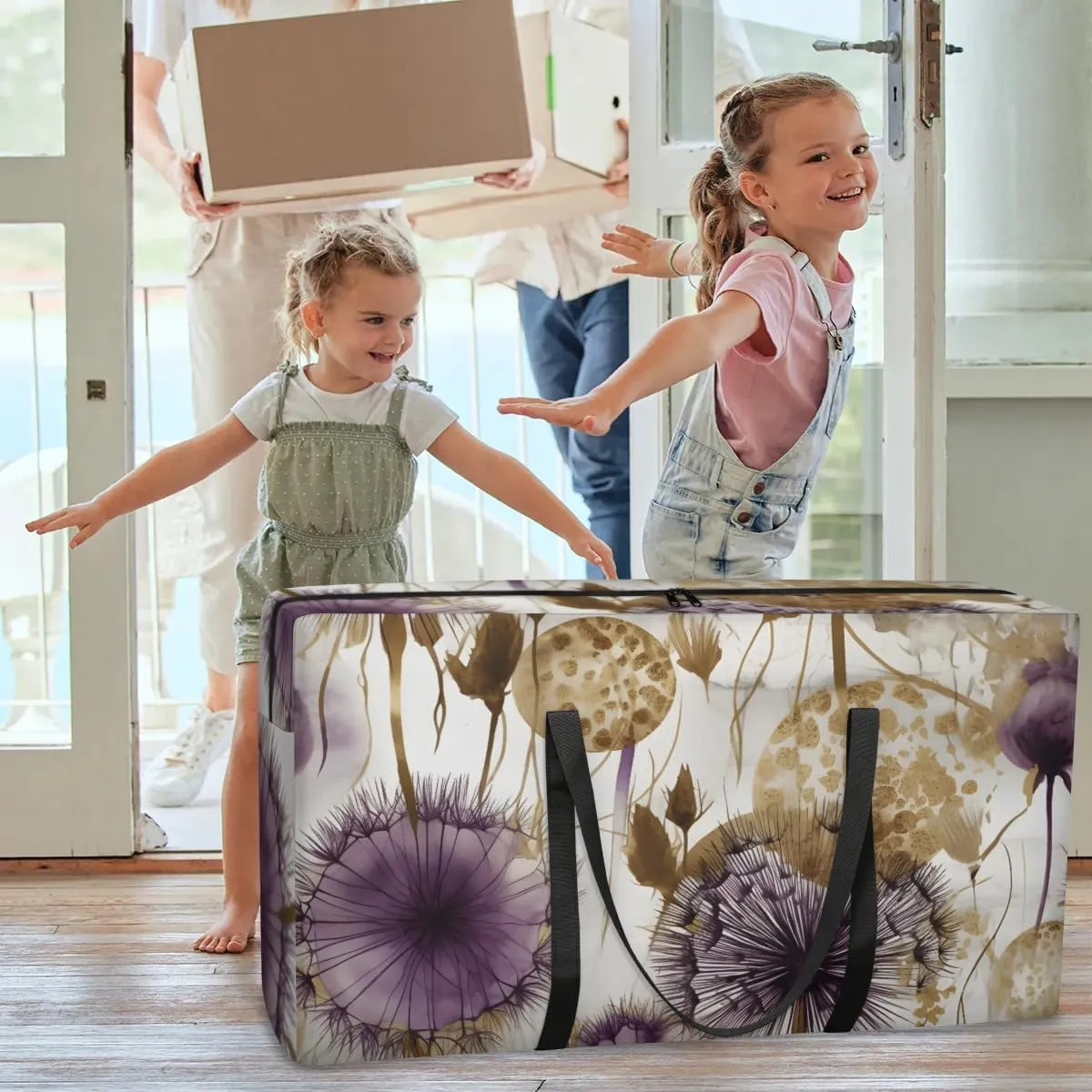 Extra Large Moving Bags Watercolor Dandelions Storage Bags with Handles and Zippers Large Packing Bags for Space Saving Storage Totes Moving Supplies