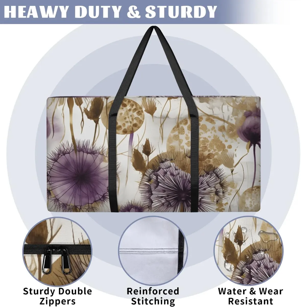 Extra Large Moving Bags Watercolor Dandelions Storage Bags with Handles and Zippers Large Packing Bags for Space Saving Storage Totes Moving Supplies