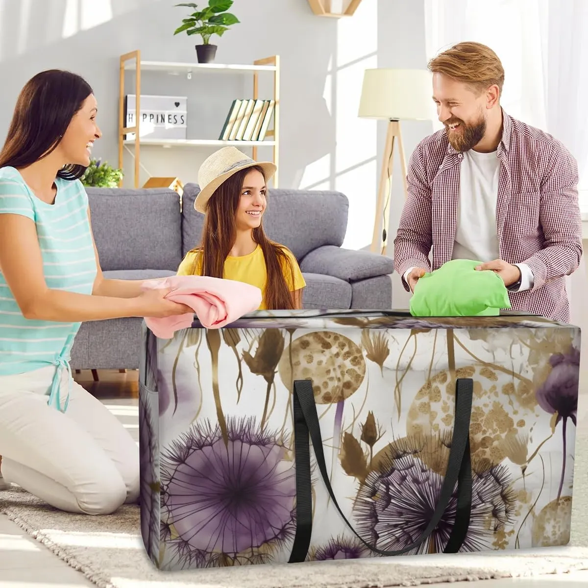 Extra Large Moving Bags Watercolor Dandelions Storage Bags with Handles and Zippers Large Packing Bags for Space Saving Storage Totes Moving Supplies