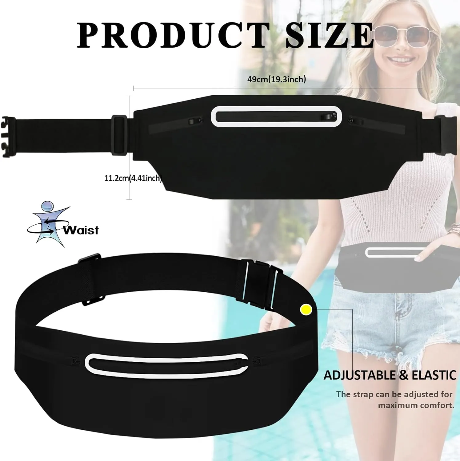 Fanny Pack Women Men Girls Kids Crossbody Bags,Slim Running Belt Bag Plus Size,Waterproof Waist Bag for Travel Runners Phone Pouch Workout Cycling Dog Walking Sports Hiking Waist Pack Black
