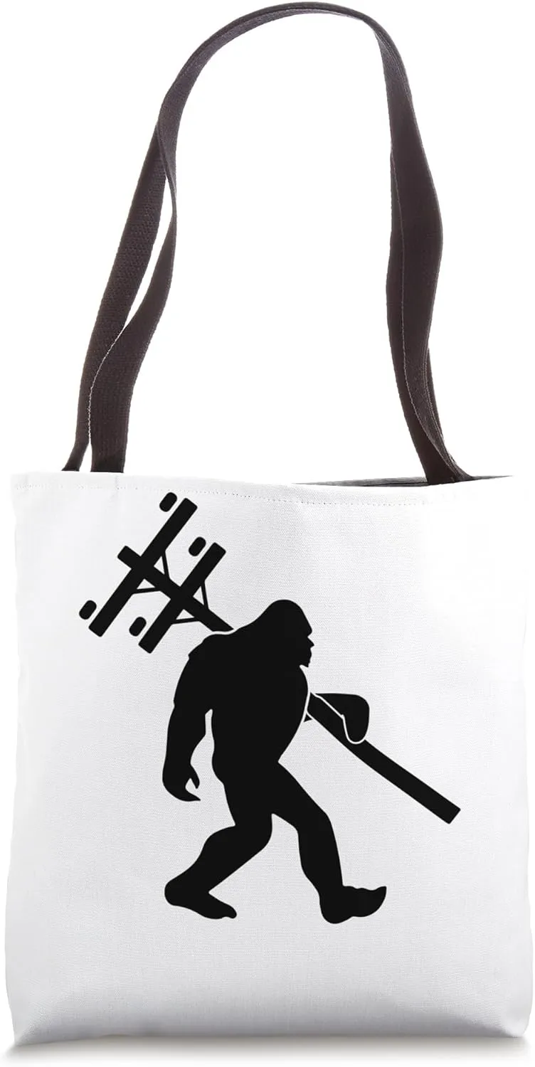 Funny Lineman bigfoot hanging Electricity column electrician Tote Bag