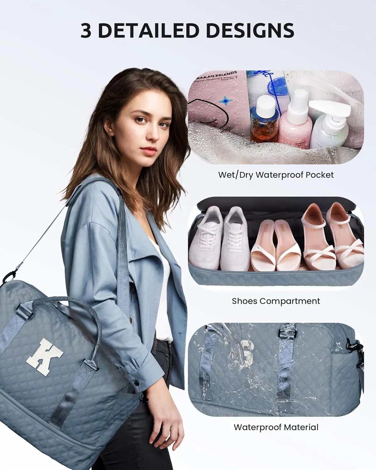 Gifts for Girls-Duffle Bag with Shoe Compartment, Personalized Weekender Bag, Overnight Bags for Women, Letter Travel Bag with Makeup BagTween Girls Trendy Stuff Gift (Letter B)