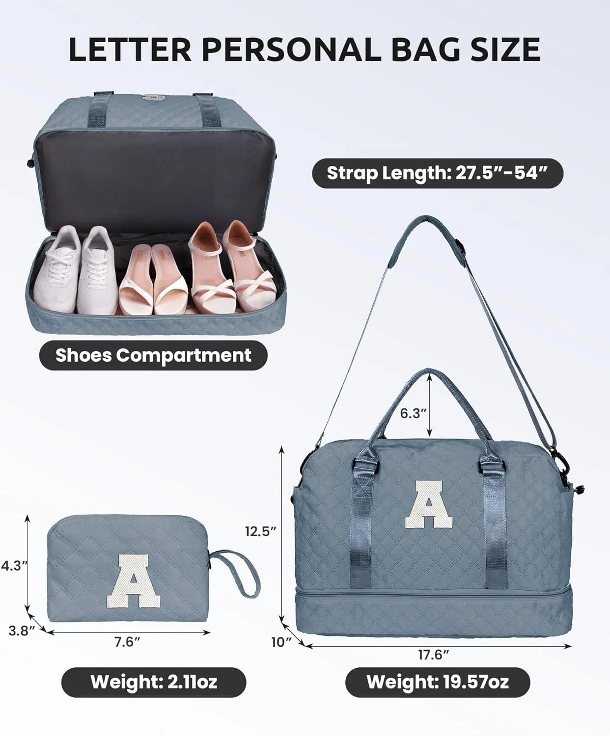 Gifts for Girls-Duffle Bag with Shoe Compartment, Personalized Weekender Bag, Overnight Bags for Women, Letter Travel Bag with Makeup BagTween Girls Trendy Stuff Gift (Letter B)