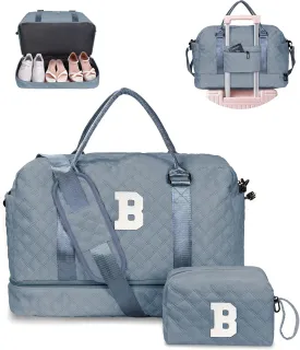 Gifts for Girls-Duffle Bag with Shoe Compartment, Personalized Weekender Bag, Overnight Bags for Women, Letter Travel Bag with Makeup BagTween Girls Trendy Stuff Gift (Letter B)