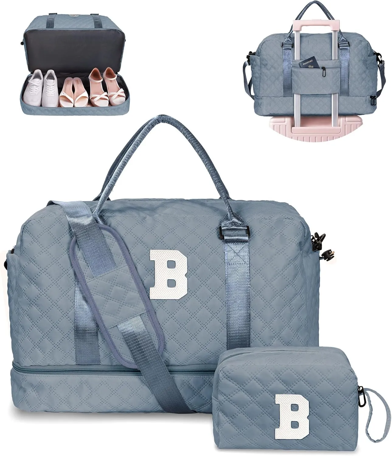 Gifts for Girls-Duffle Bag with Shoe Compartment, Personalized Weekender Bag, Overnight Bags for Women, Letter Travel Bag with Makeup BagTween Girls Trendy Stuff Gift (Letter B)