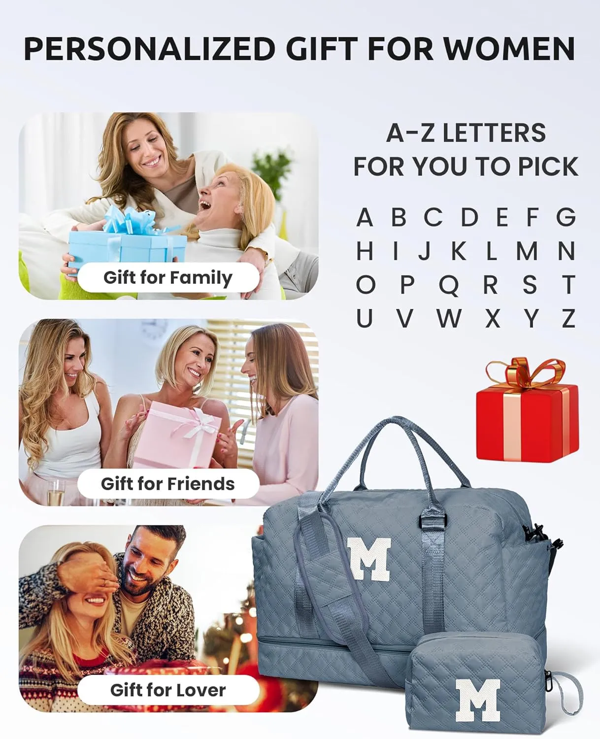 Gifts for Girls-Duffle Bag with Shoe Compartment, Personalized Weekender Bag, Overnight Bags for Women, Letter Travel Bag with Makeup BagTween Girls Trendy Stuff Gift (Letter B)