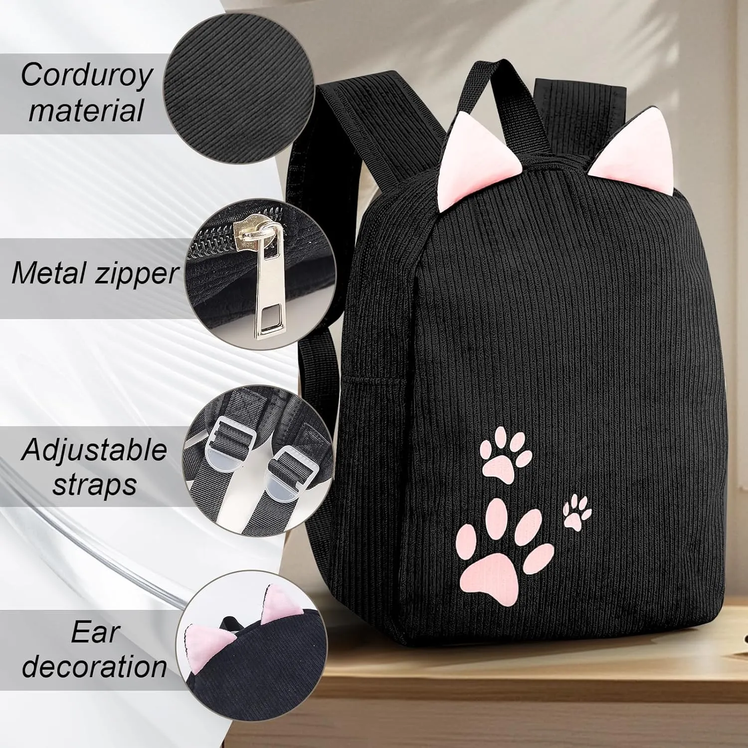 Girls Backpack, Corduroy Cute Small Backpacks for Girls and Women, Delicate Girls Backpack Purse for Travel (khaki)