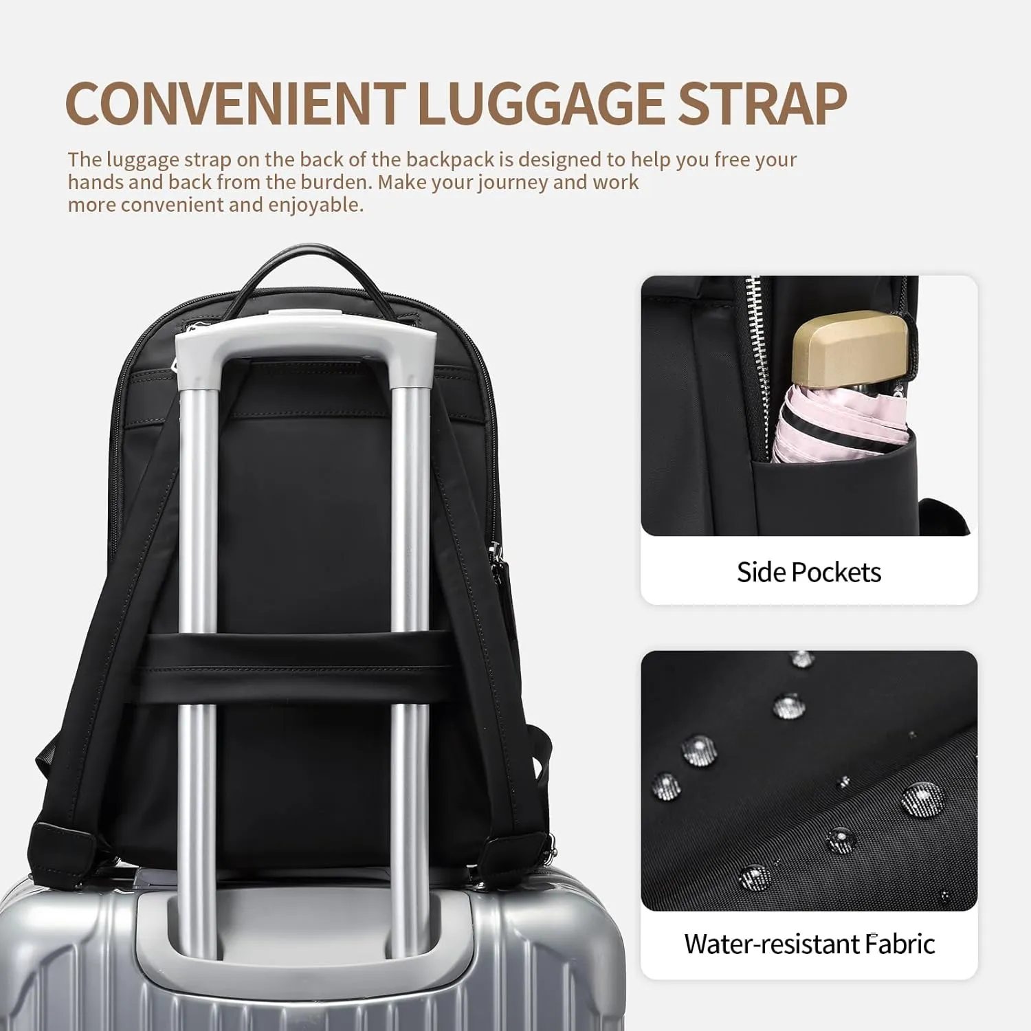GOLF SUPAGS Womens Laptop Backpack with Separate Laptop Compartment Water Resistant Computer Backpacks Fits 14 Inch Notebook Travel Work College Bags (14-Inch, Black)