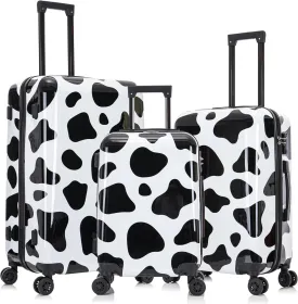 InUSA Cow Print Luggage with Spinner Wheels | Durable Lightweight Hardside Suitcase | Travel Bag with Handle and Trolley | (20in, 24in, 28in) 3 Piece Set