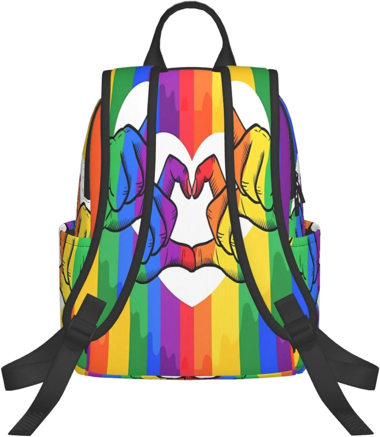 LGBT Rainbow Gay Pride Flag Hands Making Heart Travel Laptop Backpack Casual Backpacks Double Shoulder Daypack Notebook Rucksack Work Bags Sports Bag for Gym Hiking Camping Beach