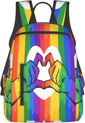LGBT Rainbow Gay Pride Flag Hands Making Heart Travel Laptop Backpack Casual Backpacks Double Shoulder Daypack Notebook Rucksack Work Bags Sports Bag for Gym Hiking Camping Beach