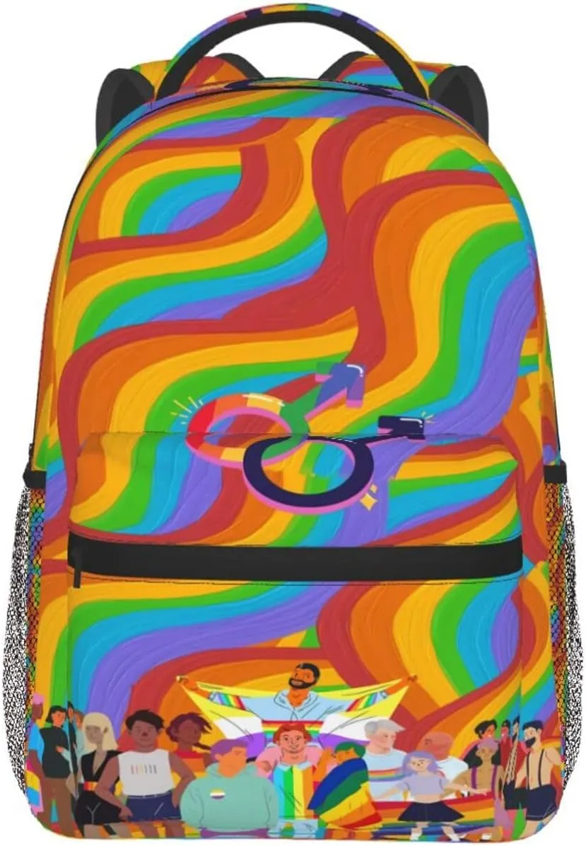 LGBT Rainbow Gay Pride Flag People Together Casual Backpack Laptop Backpacks Outdoor Sports Rucksack Lightweight Daypacks Shoulder Bag with Multiple Pockets for Travel Camping Hiking
