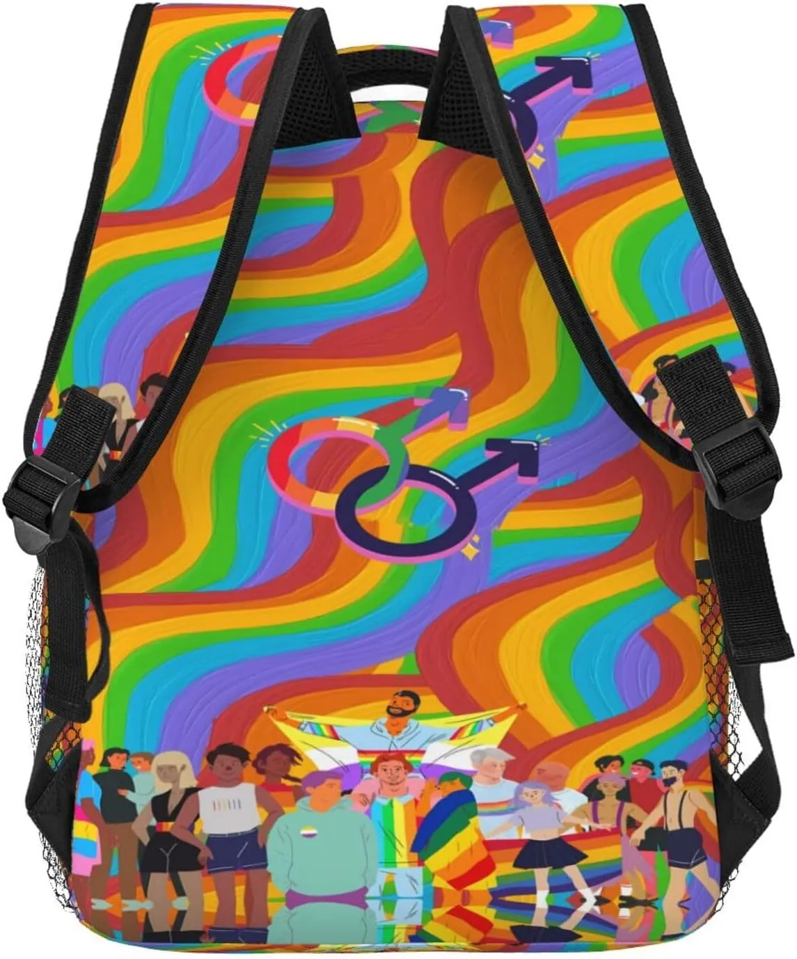 LGBT Rainbow Gay Pride Flag People Together Casual Backpack Laptop Backpacks Outdoor Sports Rucksack Lightweight Daypacks Shoulder Bag with Multiple Pockets for Travel Camping Hiking