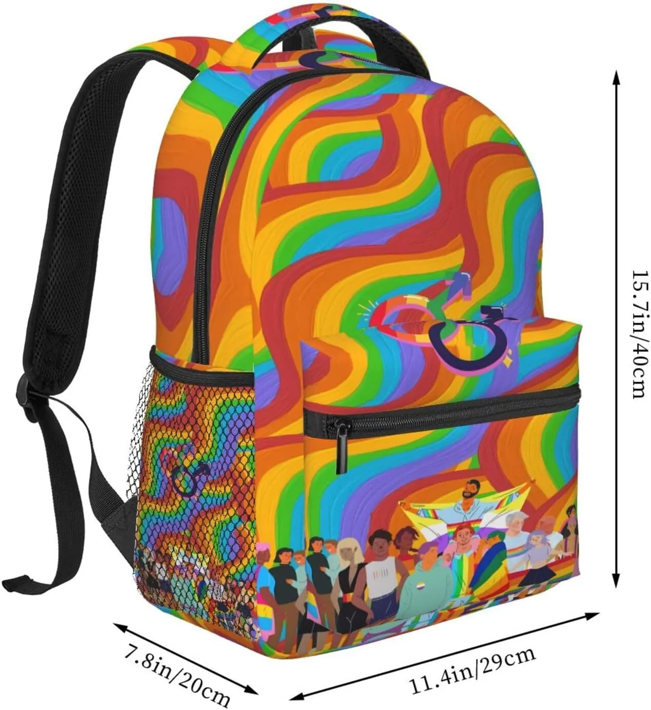 LGBT Rainbow Gay Pride Flag People Together Casual Backpack Laptop Backpacks Outdoor Sports Rucksack Lightweight Daypacks Shoulder Bag with Multiple Pockets for Travel Camping Hiking