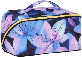 Lily Flowers Neon Color Luminous Makeup Bags with dividers stylish Case Cosmetic Makeup Bag with Compartments & Handle