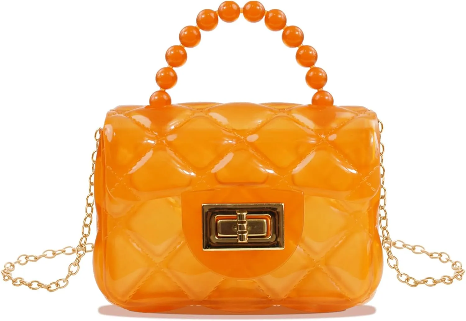 Little Girls Mini Jelly Purse Small Transparent Crossbody Bag Handbags with Bead Handle for Toddler Kids