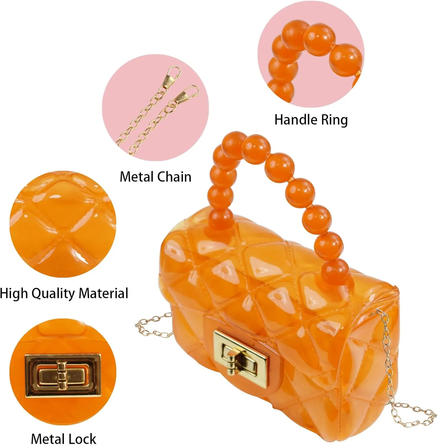 Little Girls Mini Jelly Purse Small Transparent Crossbody Bag Handbags with Bead Handle for Toddler Kids