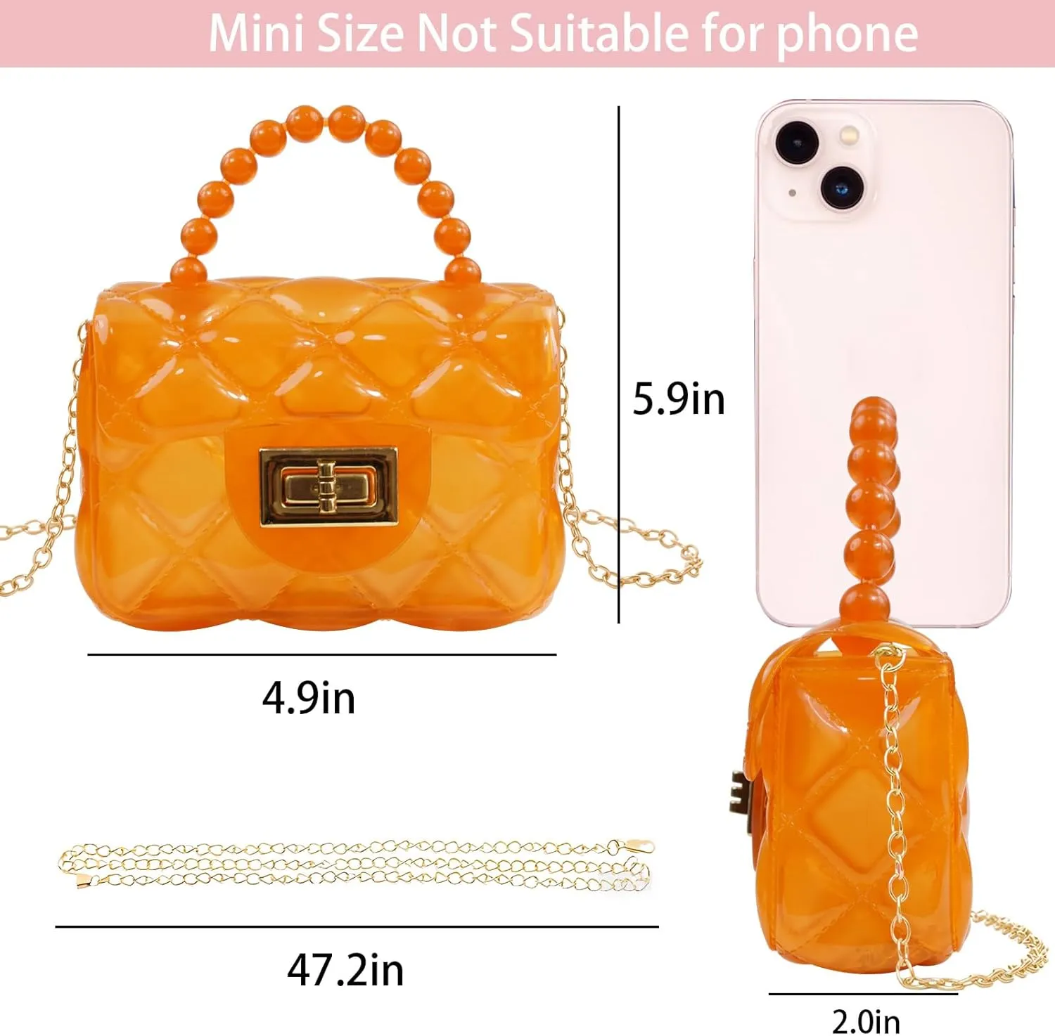 Little Girls Mini Jelly Purse Small Transparent Crossbody Bag Handbags with Bead Handle for Toddler Kids