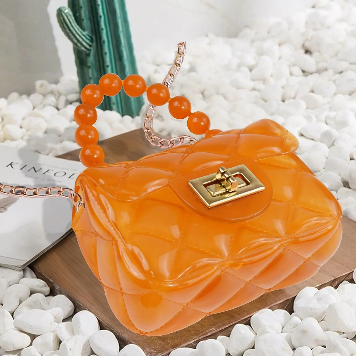 Little Girls Mini Jelly Purse Small Transparent Crossbody Bag Handbags with Bead Handle for Toddler Kids