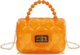Little Girls Mini Jelly Purse Small Transparent Crossbody Bag Handbags with Bead Handle for Toddler Kids