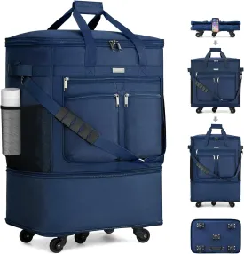 MILADA Travel Luggage Bag Suitcases with Wheels Expandable Foldable Travel Bag Collapsible Rolling Duffle Bag Large Suitcase for Men Women without Telescoping Handle,Blue