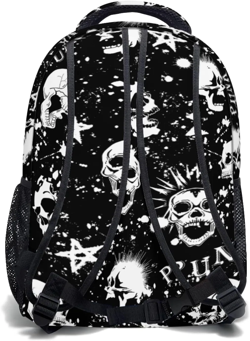 Nerxy White Black Punk Skull Backpack Mohawk Hair Vintage Bookbags for Kids Daypack Travel Middle High School College Bag for Girls Boys Womens Mens Teens