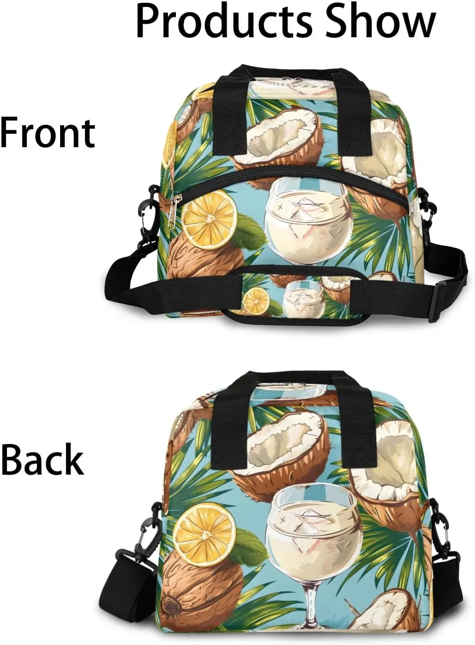 QsirBC Lunch Tote Coconut Decor Insulated Lunch Bag Adult Bags with Strap Women Men Reusable Cooler Lunch Box for Work Picnic Travel Shopping Beach