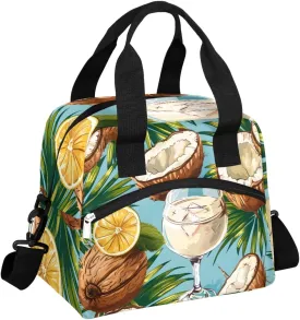 QsirBC Lunch Tote Coconut Decor Insulated Lunch Bag Adult Bags with Strap Women Men Reusable Cooler Lunch Box for Work Picnic Travel Shopping Beach