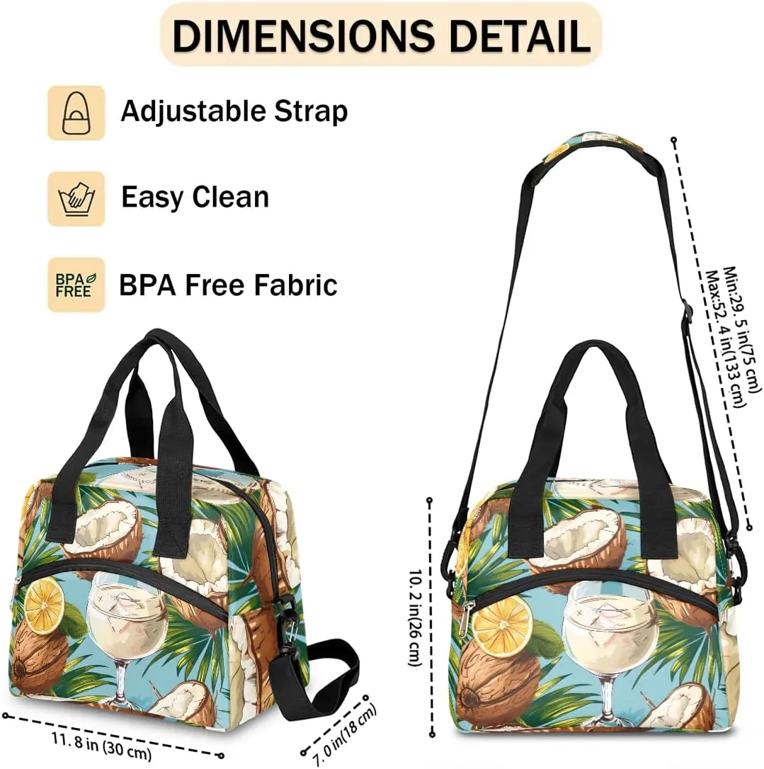 QsirBC Lunch Tote Coconut Decor Insulated Lunch Bag Adult Bags with Strap Women Men Reusable Cooler Lunch Box for Work Picnic Travel Shopping Beach