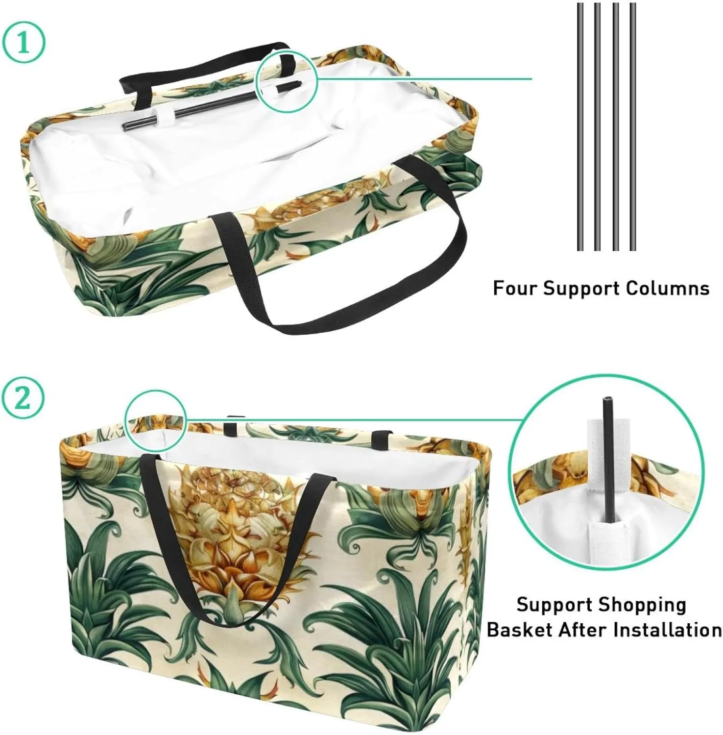 Reusable Grocery Shopping Bag Large Shopping Bag Foldable for Storage Picnic Clothes Pineapple Aesthetic Pattern