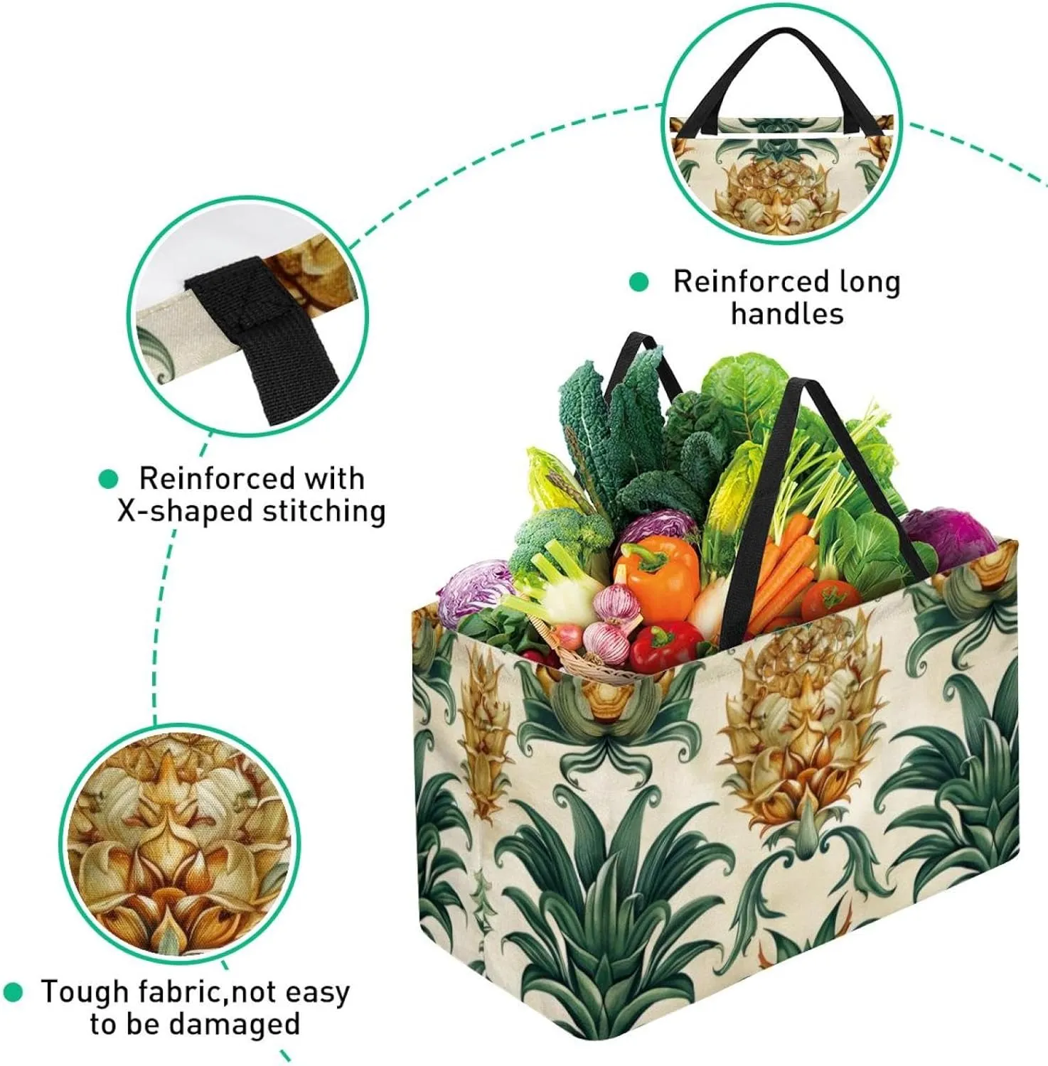Reusable Grocery Shopping Bag Large Shopping Bag Foldable for Storage Picnic Clothes Pineapple Aesthetic Pattern