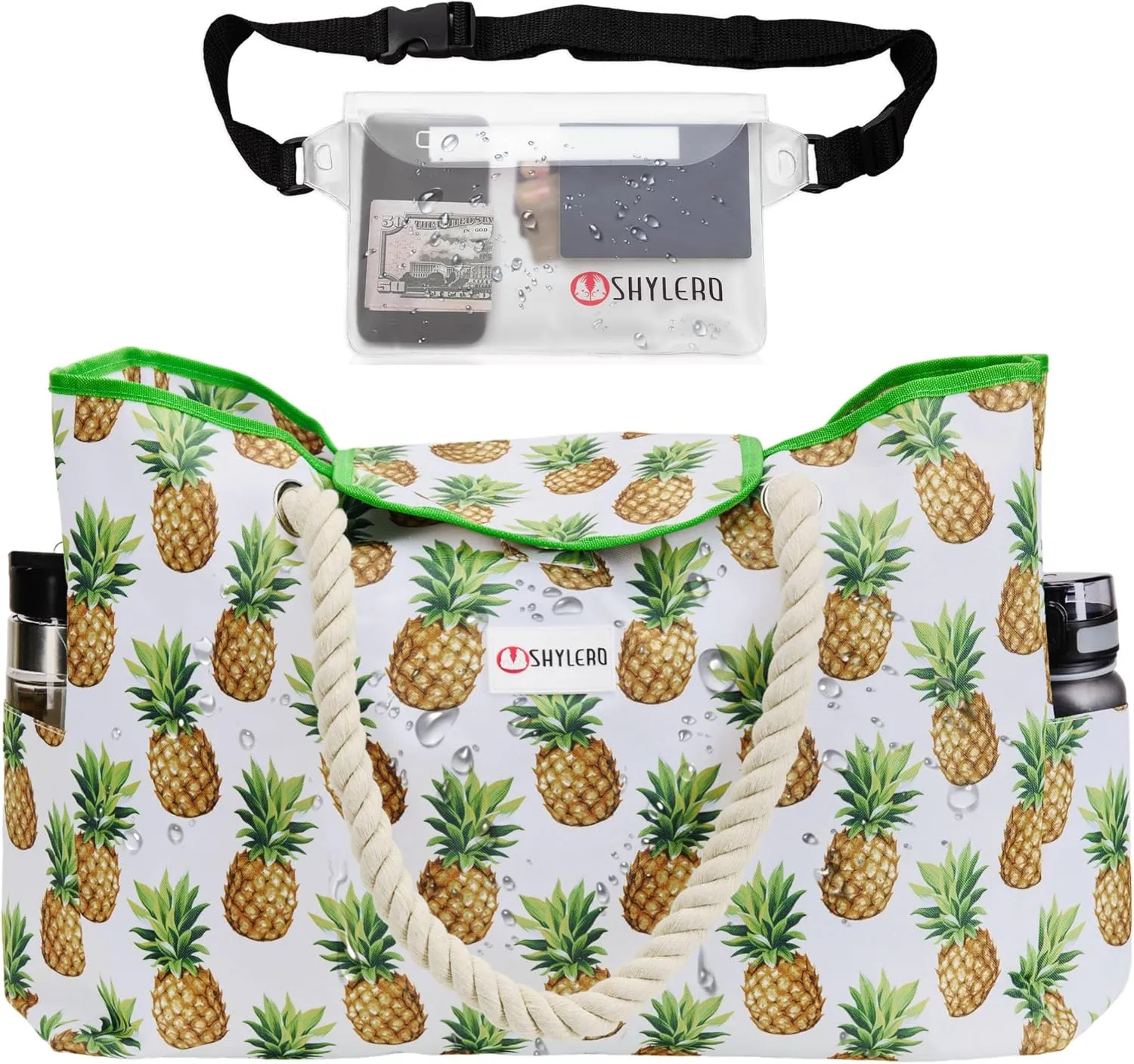 SHYLERO Beach Bag and Pool Bag Has Airtight Pouch, Magnetic Snap Closure. Beach Tote is Water Resistant. Family Size