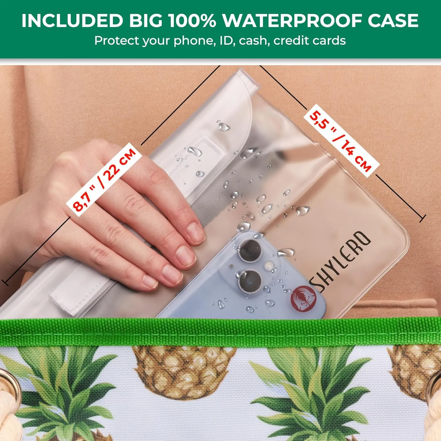 SHYLERO Beach Bag and Pool Bag Has Airtight Pouch, Magnetic Snap Closure. Beach Tote is Water Resistant. Family Size