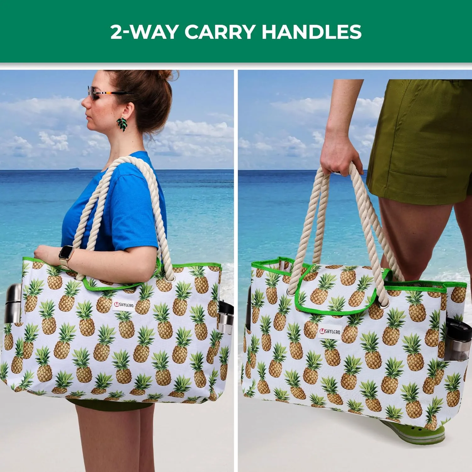 SHYLERO Beach Bag and Pool Bag Has Airtight Pouch, Magnetic Snap Closure. Beach Tote is Water Resistant. Family Size