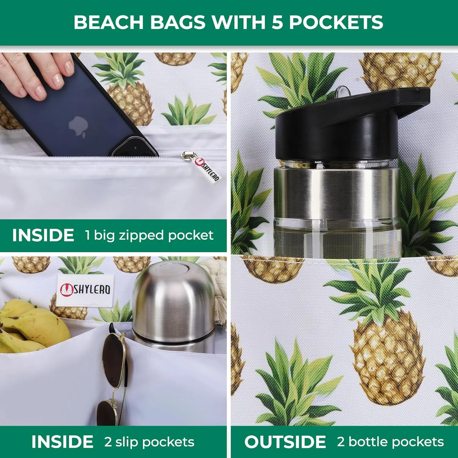 SHYLERO Beach Bag and Pool Bag Has Airtight Pouch, Magnetic Snap Closure. Beach Tote is Water Resistant. Family Size