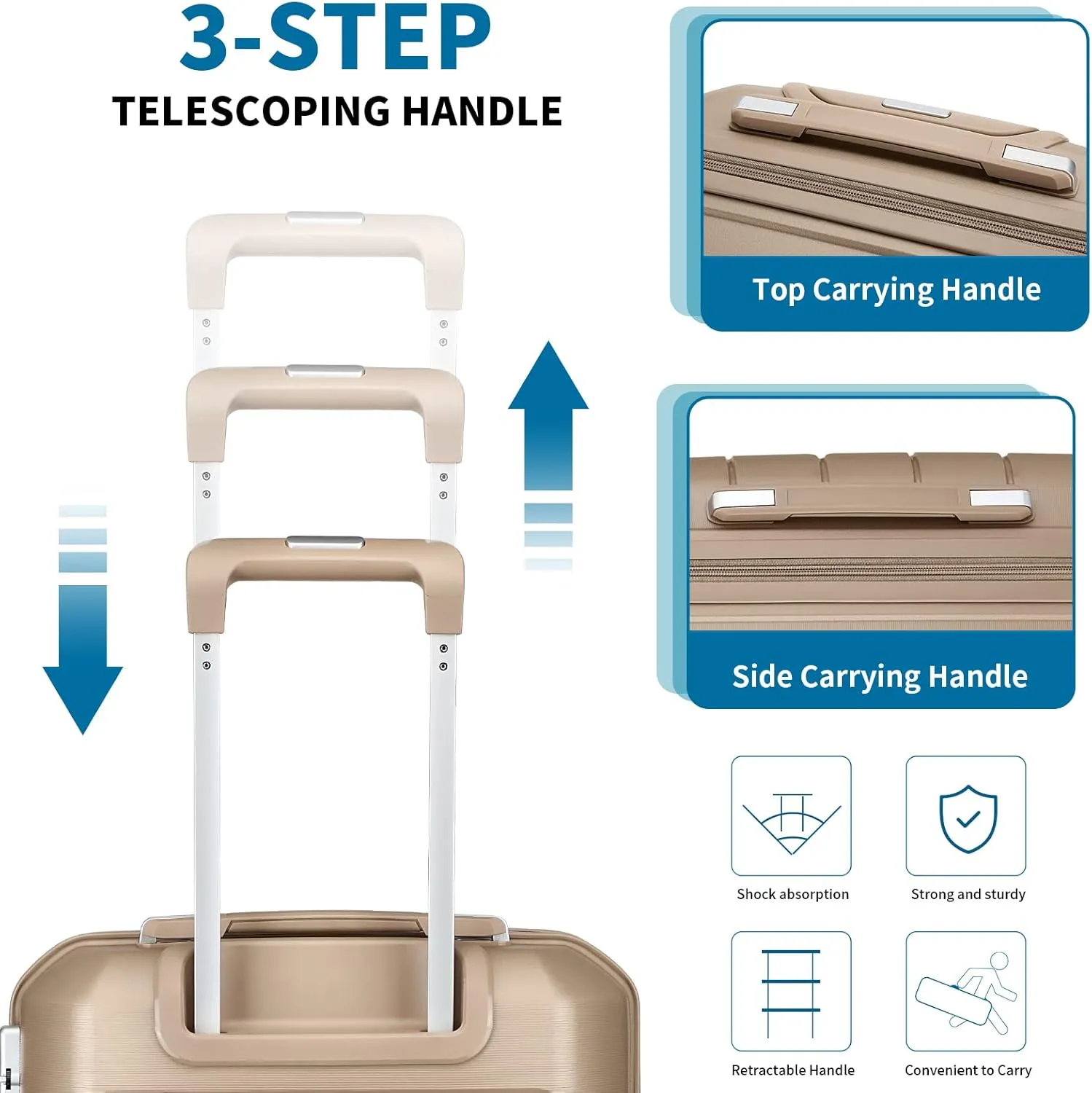 Somago 20" Carry On Luggage and 14" Mini Cosmetic Cases Travel Set Lightweight Polypropylene Suitcase with TSA Lock YKK Zipper Hardside Luggage with Spinner Wheels (2 Piece Set, Noble Golden)