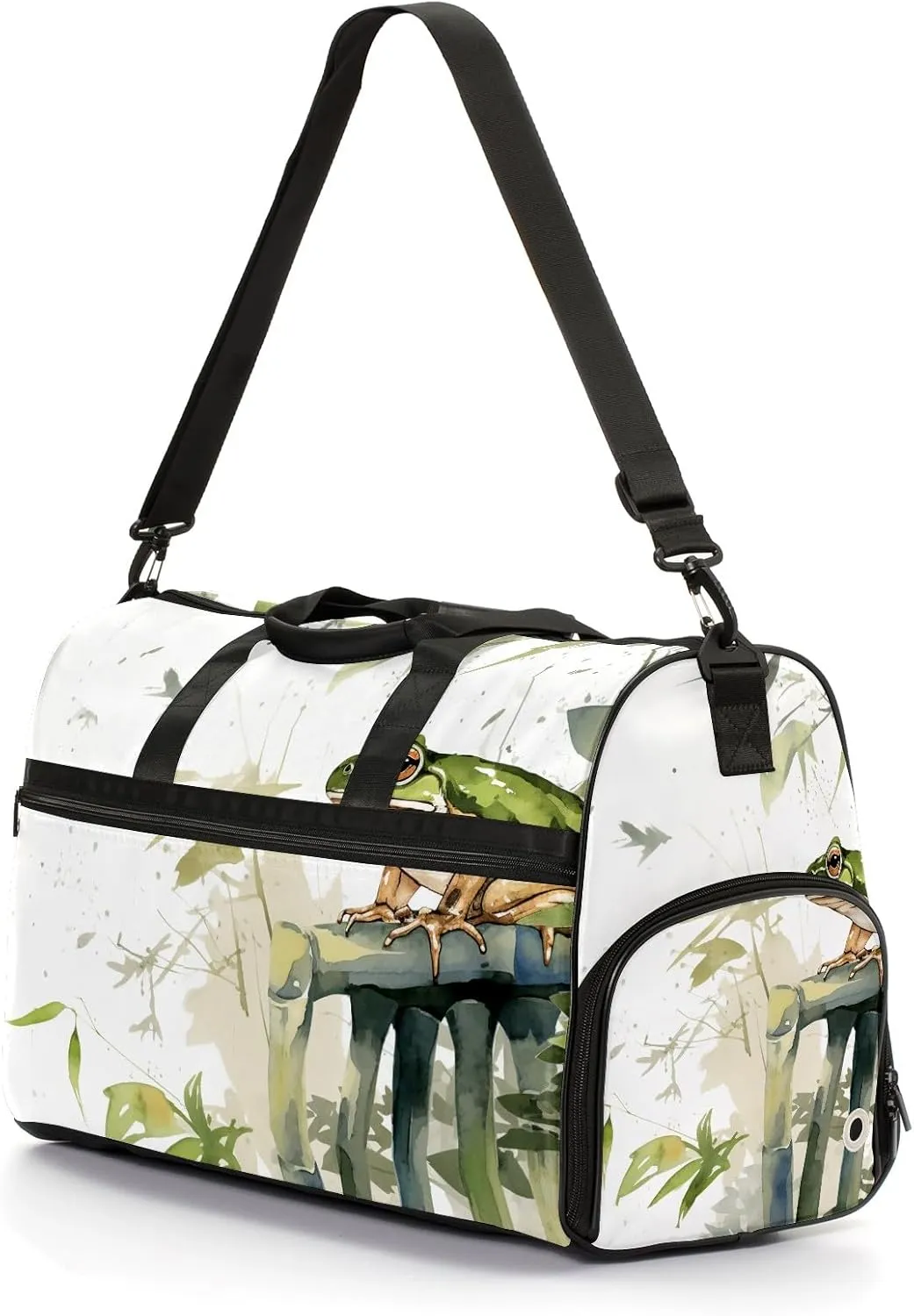 Sports Gym Bag for Women, Sport Duffle Workout Bags with Shoe Compartment, Small Womens Gym Bags, Chinese Painting Frog - 2