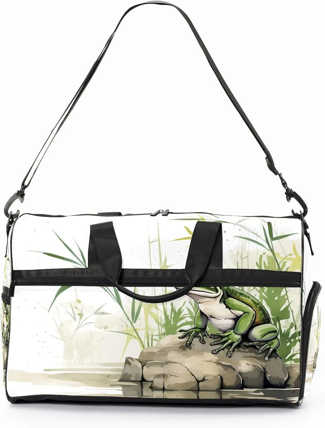 Sports Gym Bag for Women, Sport Duffle Workout Bags with Shoe Compartment, Small Womens Gym Bags, Chinese Painting Frog - 3